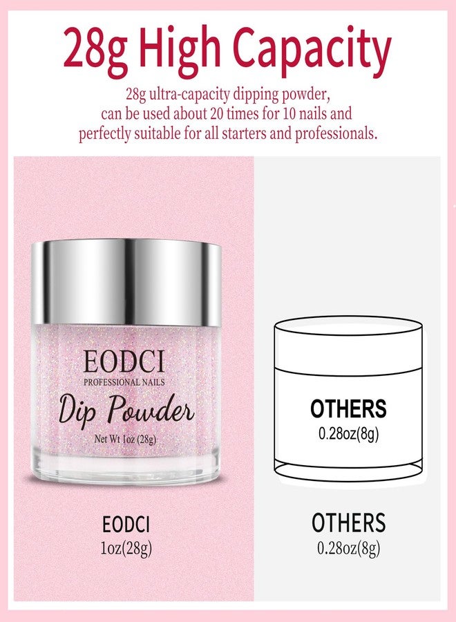 EODCI Dip Powder Glitter Pink Color, 1 Oz/28g Dipping Powder French Nail Art Starter Manicure Salon DIY at Home Glitter Odor-Free and Long-Lasting, No Need Nail Lamp Curing - Image 4
